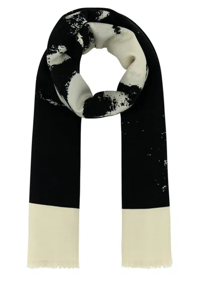 Alexander Mcqueen Unique Print Silk Blend Scarf In Ivoryblack