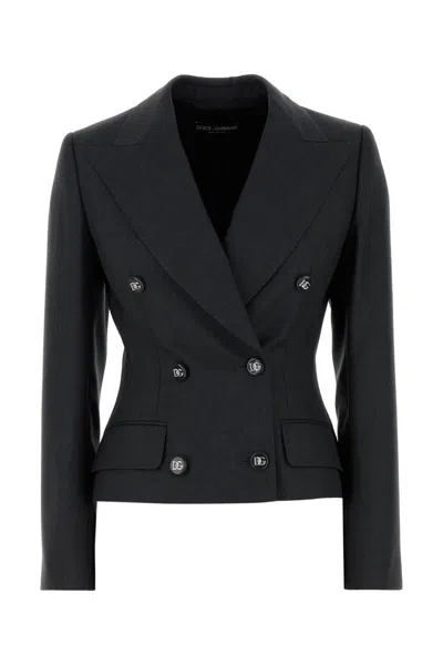 Dolce & Gabbana Double-breasted Dolce Jacket With Dg-branded Buttons In Melangegrigi
