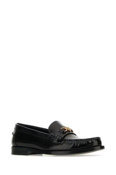 Versace Medusa Chain Leather Loafers In Blackgold