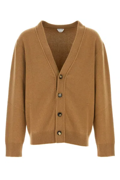 Bottega Veneta V-neckline Stretch Cashmere Blend Cardigan In Brown