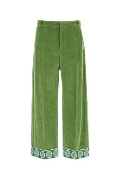 Valentino Garavani Velvet Trousers With Jacquard Hem In Laurel