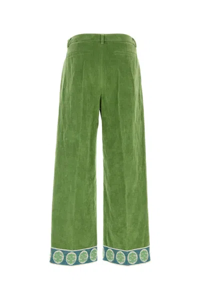 Valentino Garavani Velvet Trousers With Jacquard Hem In Laurel