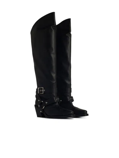 Ganni Black High Shaft Embroidered Western Tall Boots In Black