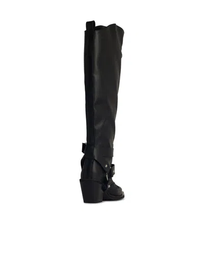 Ganni Black High Shaft Embroidered Western Tall Boots In Black