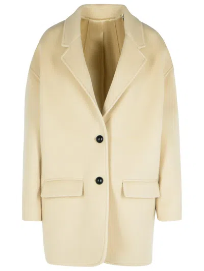 Isabel Marant 'campbelle' Beige Virgin Wool Blend Coat Women In Cream