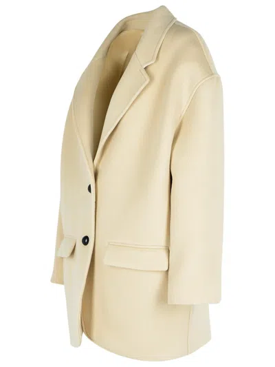Isabel Marant 'campbelle' Beige Virgin Wool Blend Coat Women In Cream