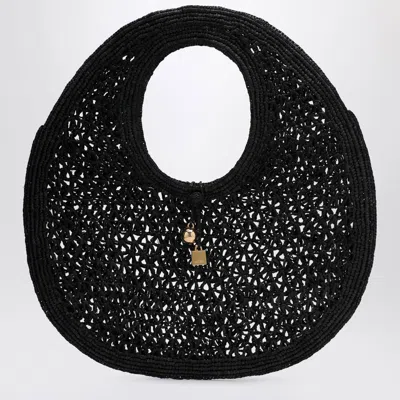 Jacquemus Le Rond Spiaggia Shoulder Bag In Raffia In Black