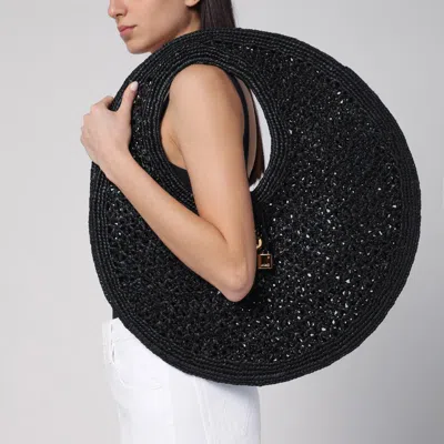 Jacquemus Le Rond Spiaggia Shoulder Bag In Raffia In Black