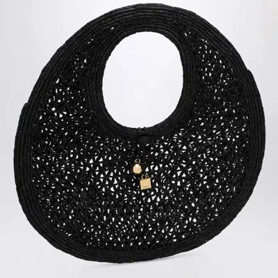 Jacquemus Le Rond Spiaggia Shoulder Bag In Raffia In Black