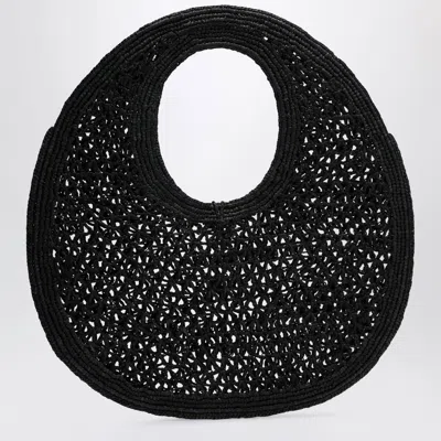 Jacquemus Le Rond Spiaggia Shoulder Bag In Raffia In Black