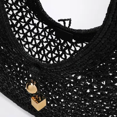 Jacquemus Le Rond Spiaggia Shoulder Bag In Raffia In Black