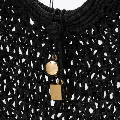 Jacquemus Le Rond Spiaggia Shoulder Bag In Raffia In Black