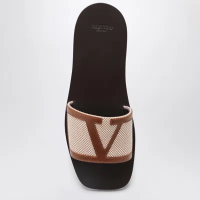 Shop Valentino Viva Superstar Brown Canvas Slide Sandal In Beige