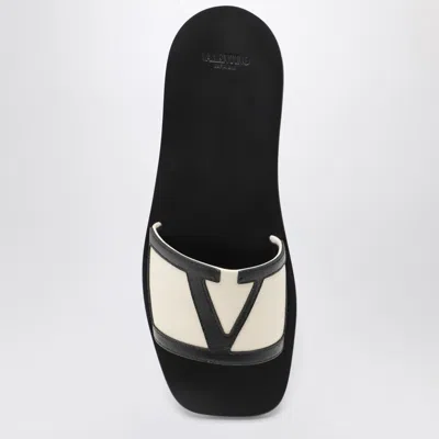 Valentino Butter White And Black Synthetic Slides With Wide Strap In White
