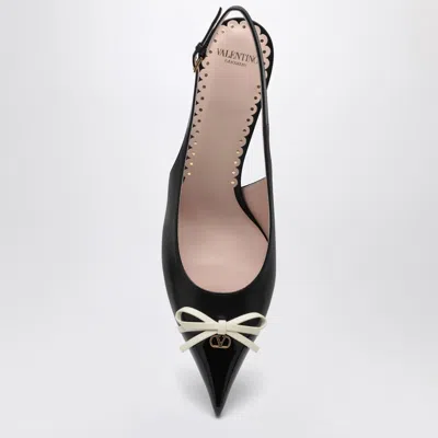 Valentino Garavani Leather Slingback With Patent Leather Toe In Black