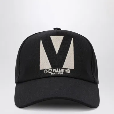 Valentino Garavani Black Baseball Cap With Butter Logo In Adjustable Cotton Women In Black