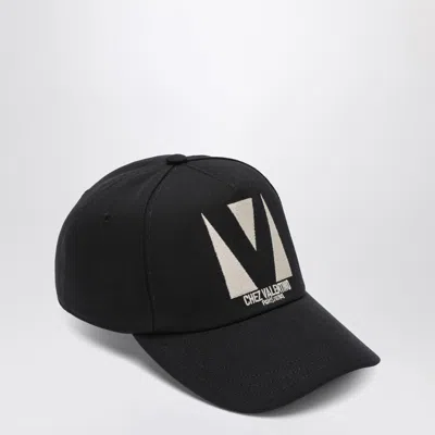 Valentino Garavani Black Baseball Cap With Butter Logo In Adjustable Cotton Women In Black