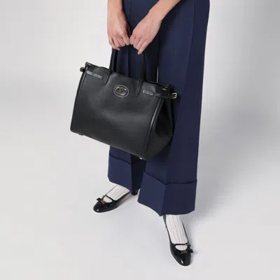Valentino Garavani Black Leather Medium Antibes Tote Bag In Black