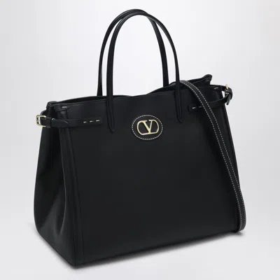 Valentino Garavani Black Leather Medium Antibes Tote Bag In Black