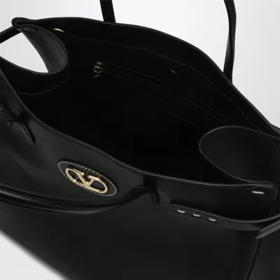 Valentino Garavani Black Leather Medium Antibes Tote Bag In Black