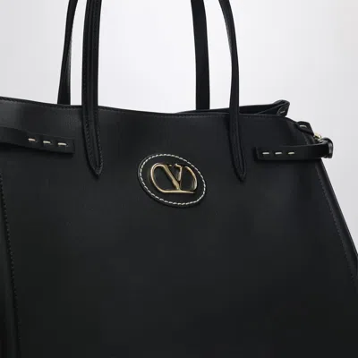 Valentino Garavani Black Leather Medium Antibes Tote Bag In Black