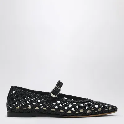 Le Monde Beryl Black Mary Jane With Strap In Woven Leather Woman In Black