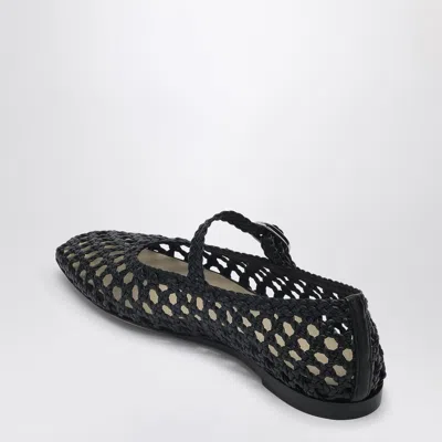 Le Monde Beryl Black Mary Jane With Strap In Woven Leather Woman In Black