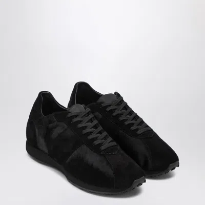 The Row Velvet Adjustable Sneakers Suede Finish In Black