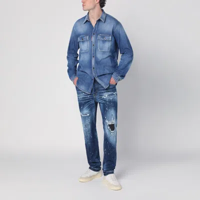 Dsquared2 Tailored Denim Shirt With Vintage Wash In Blue
