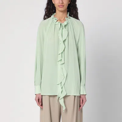 Victoria Beckham Ruffled Crepe De Chine Shirt In Green