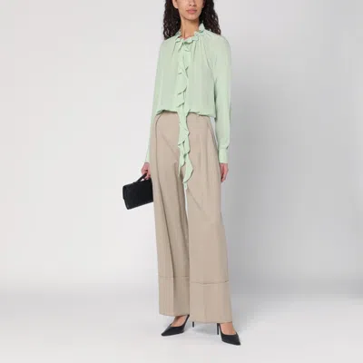 Victoria Beckham Ruffled Crepe De Chine Shirt In Green