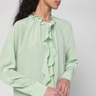 Victoria Beckham Ruffled Crepe De Chine Shirt In Green