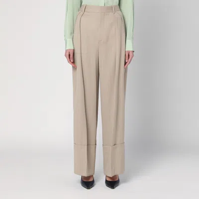 Victoria Beckham Wide Mandarin Colour Pants In Wool In Beige