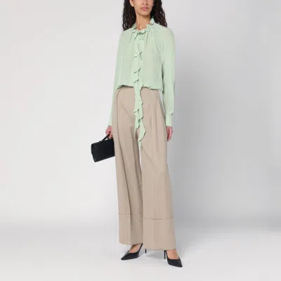 Victoria Beckham Wide Mandarin Colour Pants In Wool In Beige