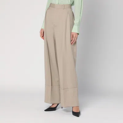 Victoria Beckham Wide Mandarin Colour Pants In Wool In Beige