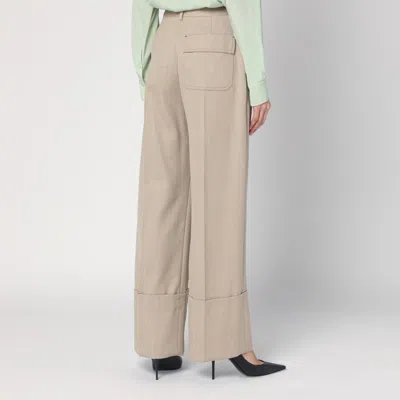 Victoria Beckham Wide Mandarin Colour Pants In Wool In Beige
