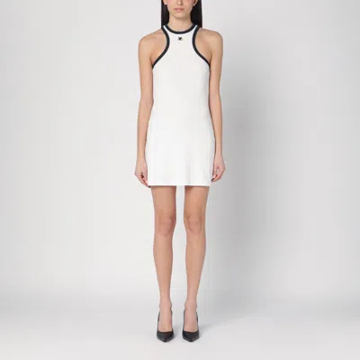 Courrèges White Cotton Mini Dress With Navy Blue Details And Halter Neck In White