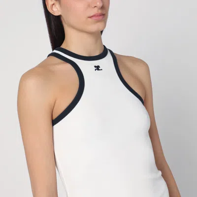 Courrèges White Cotton Mini Dress With Navy Blue Details And Halter Neck In White