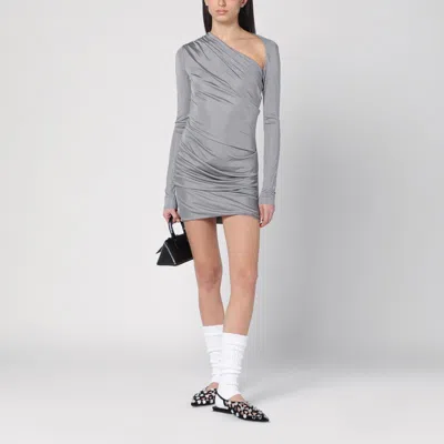 Attico Draped Satin Mini Dress In Grey