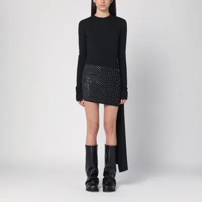 Attico Mini Dress With Thermostrass Studs And Asymmetric Hem In Black