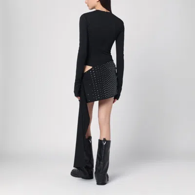 Attico Mini Dress With Thermostrass Studs And Asymmetric Hem In Black