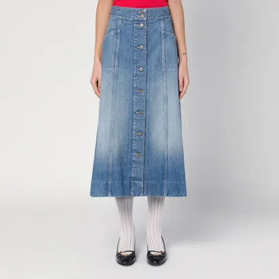 Shop Valentino Washed Denim Midi Skirt In Blue