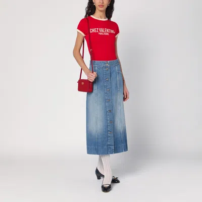 Valentino Washed Denim Midi Skirt In Blue