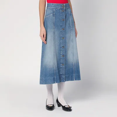 Valentino Washed Denim Midi Skirt In Blue
