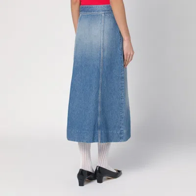 Valentino Washed Denim Midi Skirt In Blue