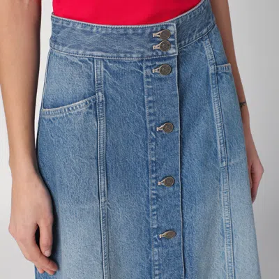 Valentino Washed Denim Midi Skirt In Blue