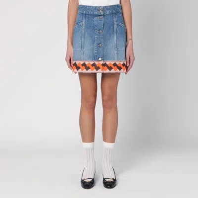 Valentino Garavani Denim Mini Skirt With Jacquard Trim In Blue