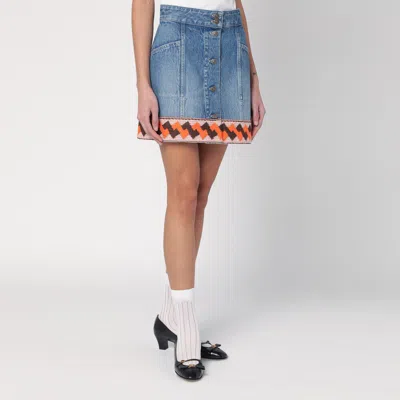 Valentino Garavani Denim Mini Skirt With Jacquard Trim In Blue