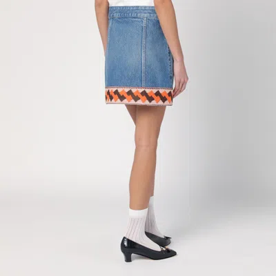 Shop Valentino Denim Mini Skirt With Jacquard Trim In Blue