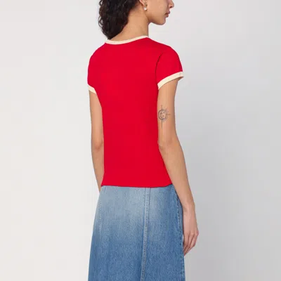 Valentino Crew Neck Cotton Jersey T-shirt With Contrasting Trims In Red